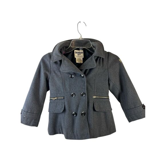 Oshkosh girls gray peacoat size 6 snaps buttons hooded - Picture 1 of 10